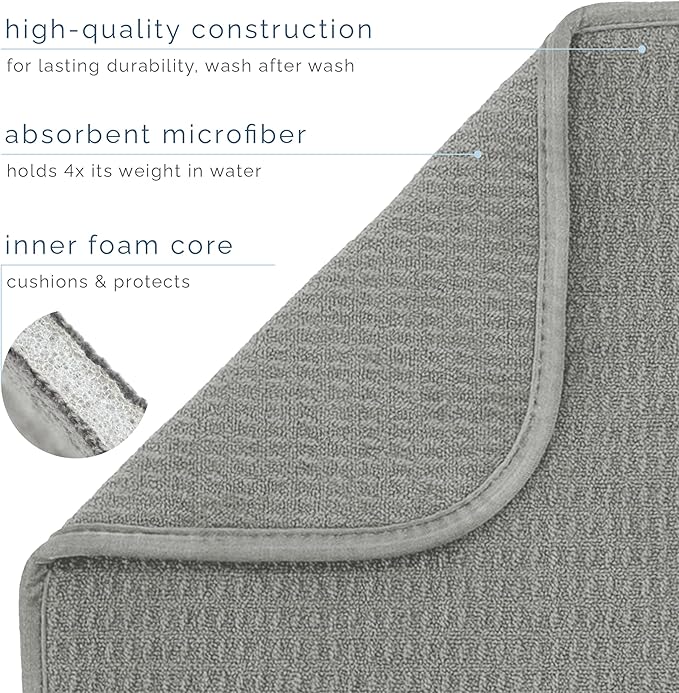 S&T INC. Dish Drying Mat, 16” x 18”, Absorbent Microfiber Kitchen Counter Mat, Dish Drying Pad for Dishes, Utensils, Pots and Pans, Large, Grey