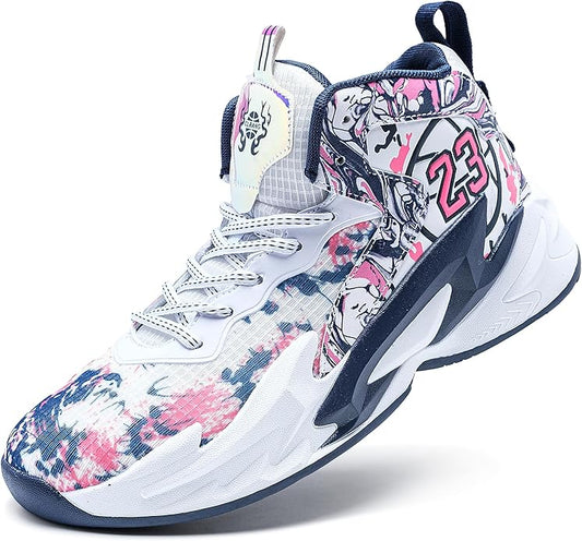 Men's Basketball Shoes Breathable Anti Slip Fashionable Graffiti Training Shoes Outdoor Shoes