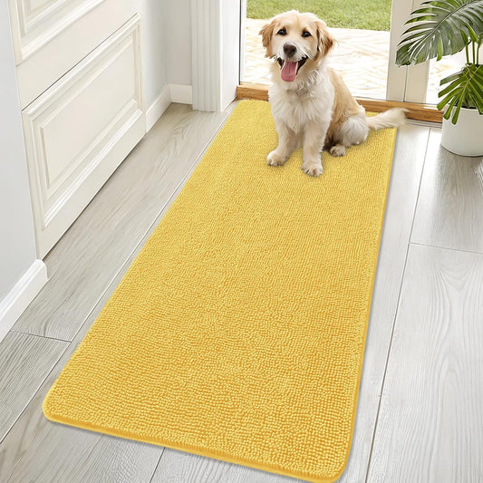 OLANLY Dog Door Mat - Absorbent Non-Slip Washable Doormat for Muddy Paws | 70x32 Yellow Chenille Carpet