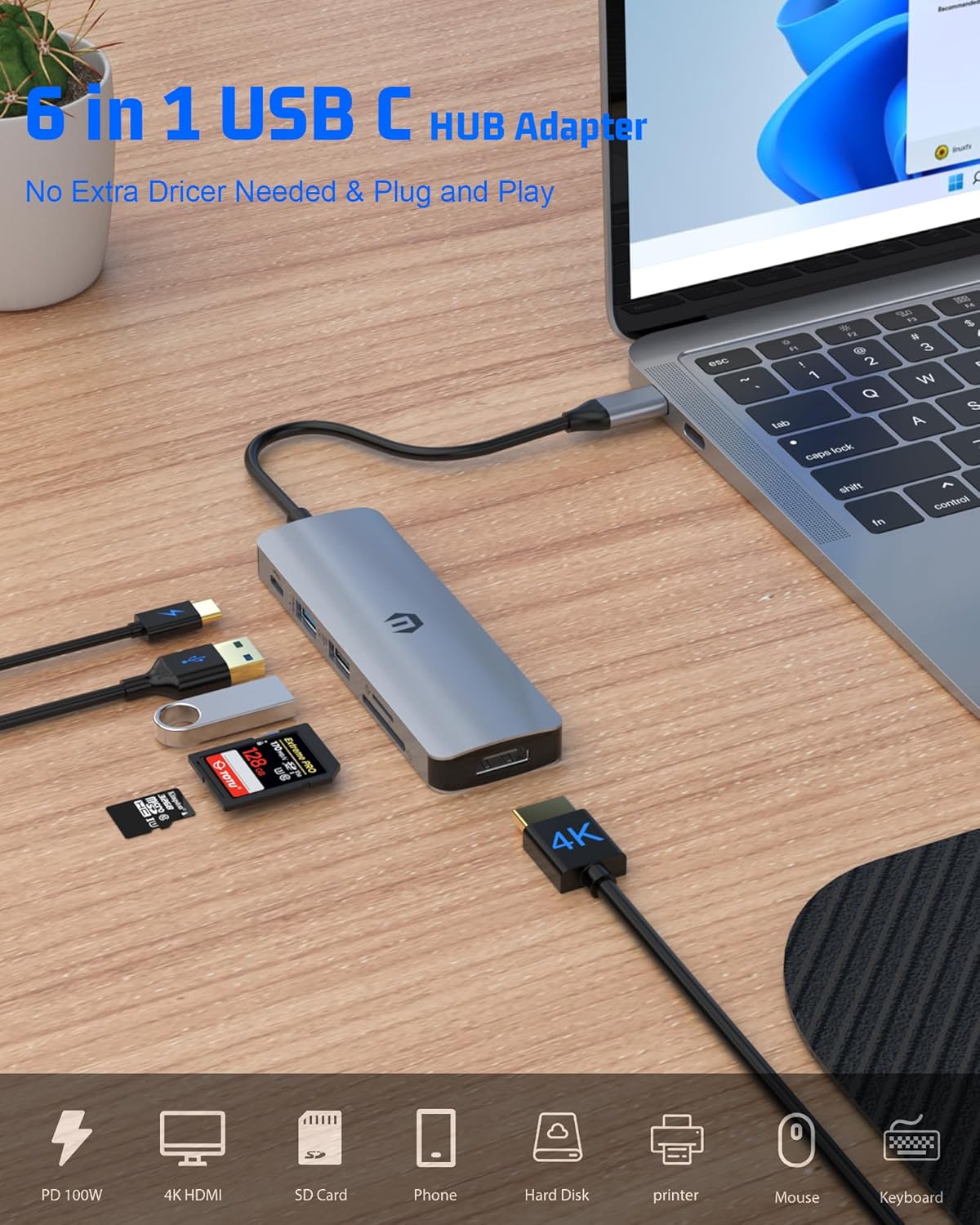TOTU 100w 4K 3.0, USB C Hub, PD USB C Docking Station, Display HDMI Docking Station (USB A SD/TF Slot) Type C Hub