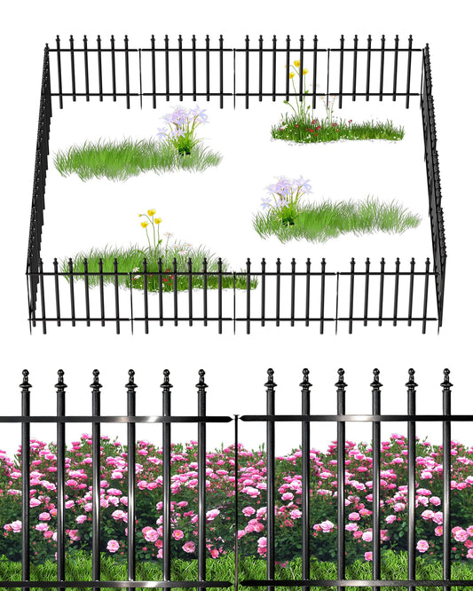 10-Panel Strong Dog Fence, 32in H x 24ft L, Thickened Hollow Iron Tubes, High-Density Metal Barrier for Yard, No Dig Temporary Fencing
