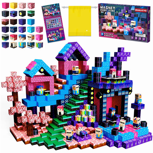 MUALICYO 120 PCS Magnetic Building Blocks, Musical Festival STEM Construction Montessori Magnet Blocks for Kids Boys Girls Age 3-12, Learning Stacking Toys for Christmas Birthday Gifts