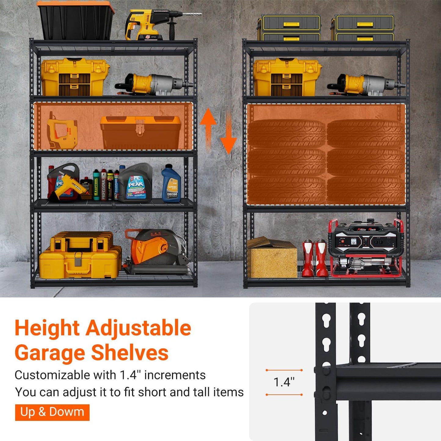 5 Tier Shelving Unit for Garage Organization-Heavy Duty Industrial Wire Shelving Rack, 2500Lbs Metal Storage Racks, Multifunctional Utility Shelf for Garage, Office, Kitchen