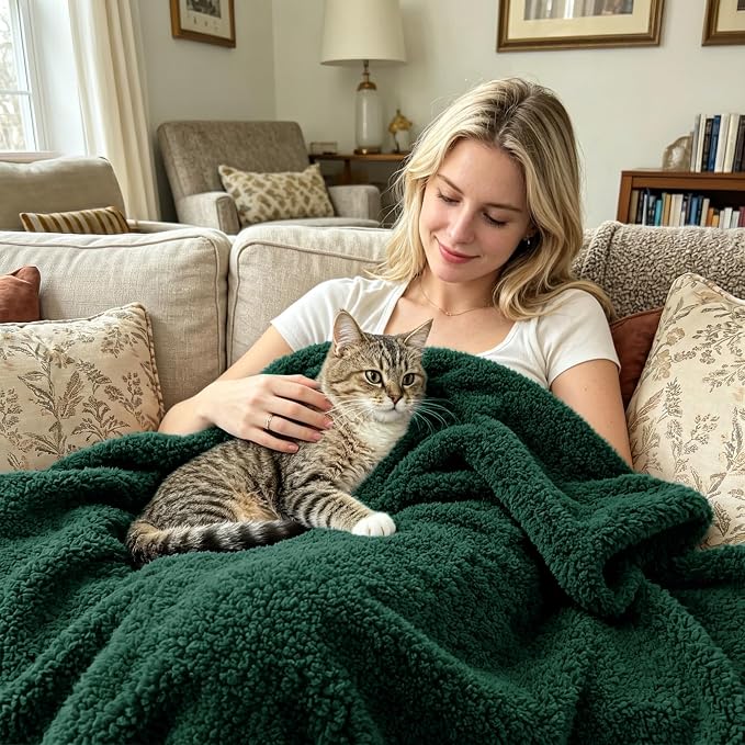 Exclusivo Mezcla Fleece Forest Green Throw Blanket for Couch Sofa, Ultra Soft, Lightweight and Fluffy Blankets for Women, All Season, 50x60 Inches