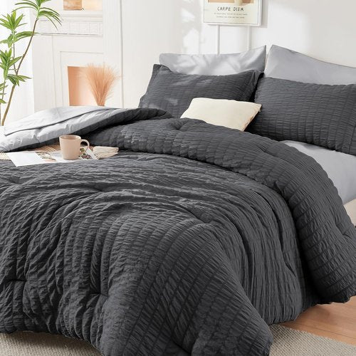 HYMOKEGE Twin Comforter Set - All Season Luxury Bedding in Dark Grey/Light Grey | 5-Piece Bed in a Bag