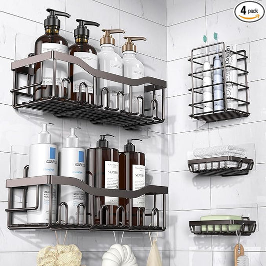 5-Pack Shower Caddy, No Drill Adhesive Shower Organizer, Rustproof Stainless Steel Bathroom Organizer, Space-Saving Bathroom Shelves for Apartment Essentials, Kitchen Storage Home Decorr-Larger