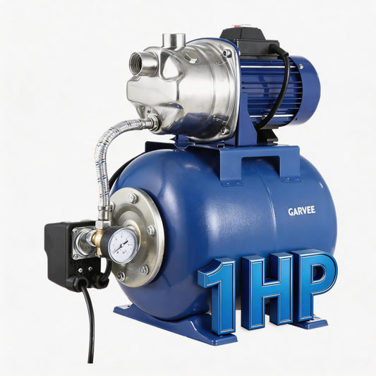1HP Stainless Steel Shallow Well Pump with Pressure Tank – 130ft Max Lift, 20ft Suction Lift, Automatic Pressure Switch, Water Transfer & Irrigation Combo for Farm, Cabin & Home Use