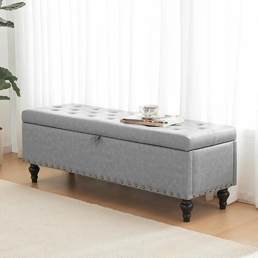 Mangodan 50" Storage Ottoman Bench, Tufted Ottoman with Storage for Living Room, Large End of Bed Ottomans, Modern Entryway Benchs, Window & Bedroom Benches for Foot of Bed (AshGray)