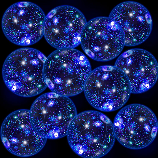 Vertintong 12 Pack 12 Inch Glow in The Dark LED Beach Ball Jumbo Confetti Glitters Inflatable Ball Swimming Pool Game for Party Pool Summer(Blue)