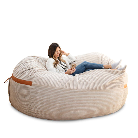 Big Joe Fuf 8Ft Giant Foam Bean Bag Chair, Oversized Couch with Removable Cover for Kids, Teens, Adults, Vanilla Latte Corded Plush, 8 Foot