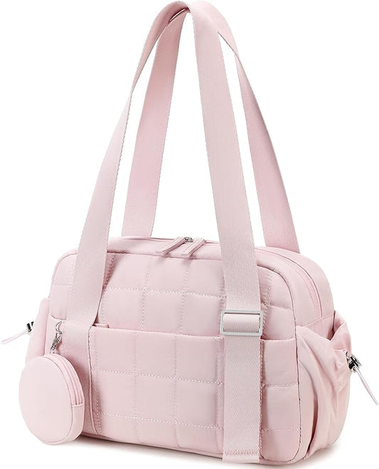 CAMTOP Mini Gym Bag for Women, Small Gym Tote Bag Puffy Quilted Sports Duffel Bag with Wet Compartment and Coin Purse Duffel Bags Dance Yoga Workout Bag
