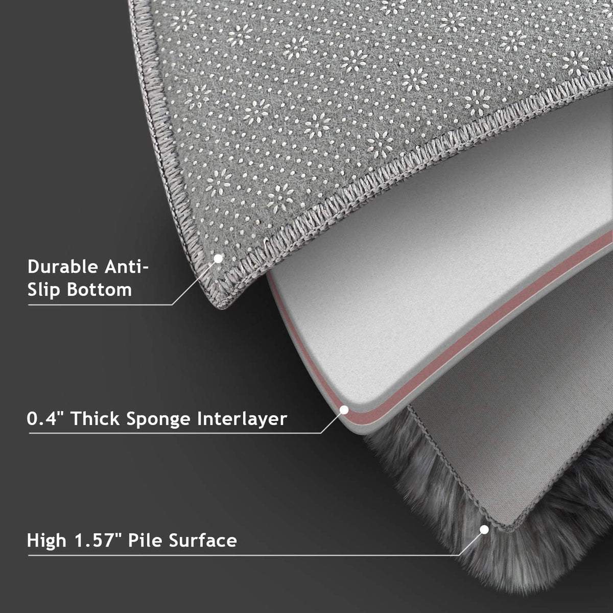 Ophanie Soft Fluffy Shaggy Area Rug - Stylish Tie-Dyed Black & Light Grey | 4x6 Ft for Bedroom & Living Room