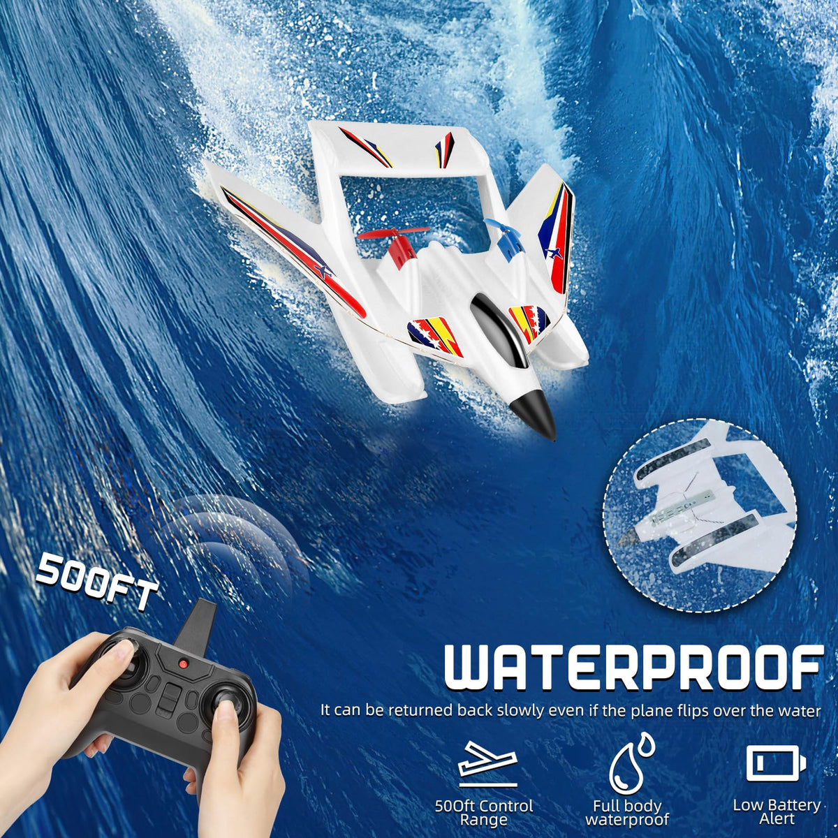 Kimmol RC Plane for Water Land & Air, Remote Control Plane, Sea Airplane R C, 2 Channel RC Airplane Amphibious Tri-Phibian Aircraft with 2 Batteries, 2.4GHz RTF A irplane Glider for Adult Beginner