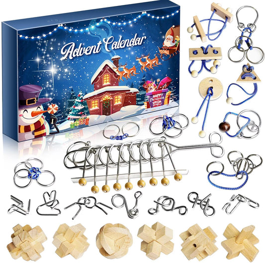 Advent Calendar 2026 - Brain Teaser Puzzles for Teens Adults Older Kids, 24 Pcs Metal & Wood Puzzle Christmas Countdown Calendar, Family Brain Challenge Games Toys, Xmas Gifts for Boys Girls Teens