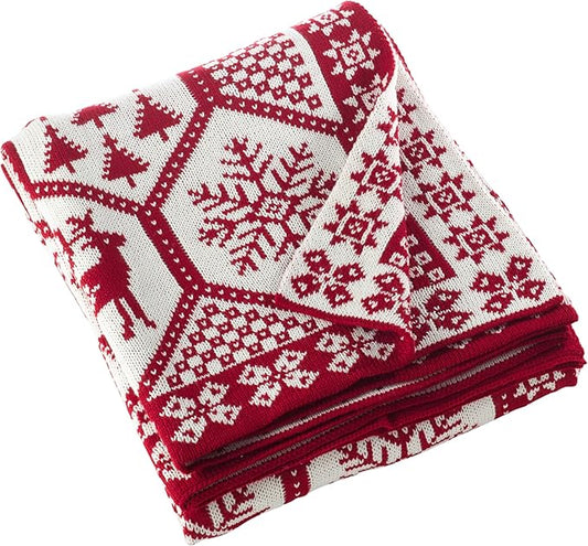 SARO LIFESTYLE Christmas Knit Throw Blanket, 60"x80", Red