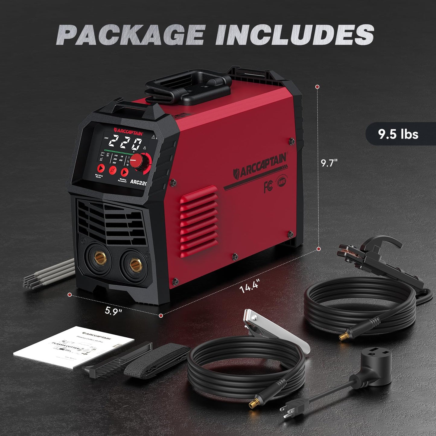 ARCCAPTAIN 220Amp 10PCS Rods Stick Welder, [Large LED Display] ARC/Lift TIG Welding Machine with Synergic Control, IGBT Inverter 110V/220V MMA Welder Machine with Hot Start, Arc force, and Anti-Stick