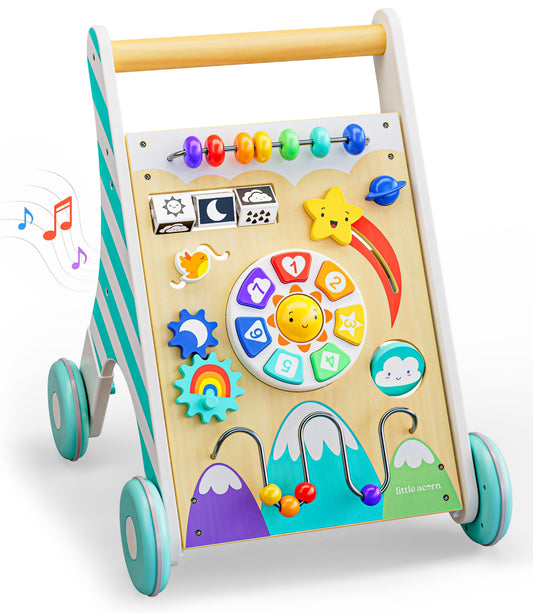Little Acorn, Wooden Baby Walker with Music & Lights | Adjustable Speed | Sit to Stand 4-in-1 | Montessori Push Walker | Ages 6–18 Months | Gift for 1 Year Old Boys & Girls