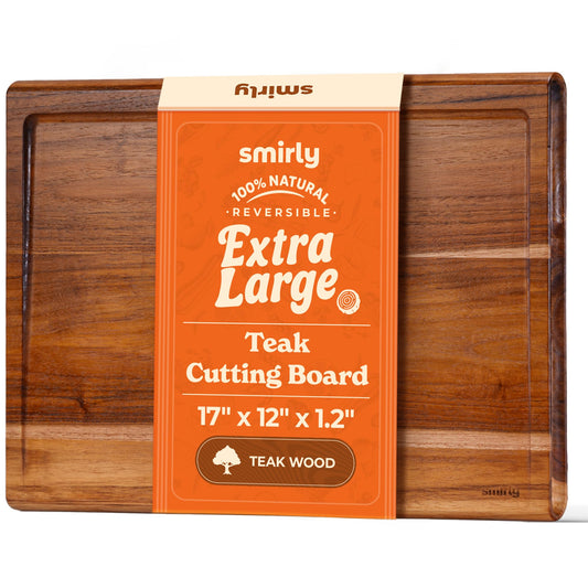 Smirly Non Toxic Teak Cutting Boards for Kitchen [1.2" Thickness][17"Extra Large] Cutting Chopping Board with Deep Juice Groove Heavy Duty & Easy Clean