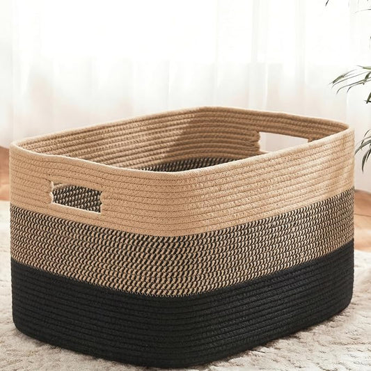 Artfeel Blanket Basket,Rectangle Woven Baskets for Storage,30L Laundry Basket for Decorative Nursery Blanket,Toys,Dirty Clothes and Magazine in Shelves,Baby Room,and Living Room