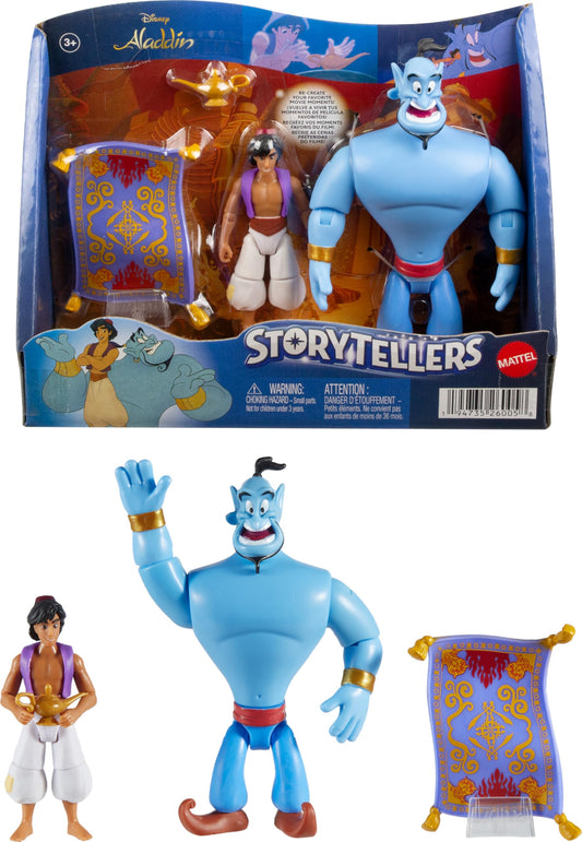 Disney Aladdin Storytellers Pack of 3 Figures Genie, Aladdin and Magic Carpet, Cave of Wonders Authentic Posable Movie Toys 4 Inch Scale