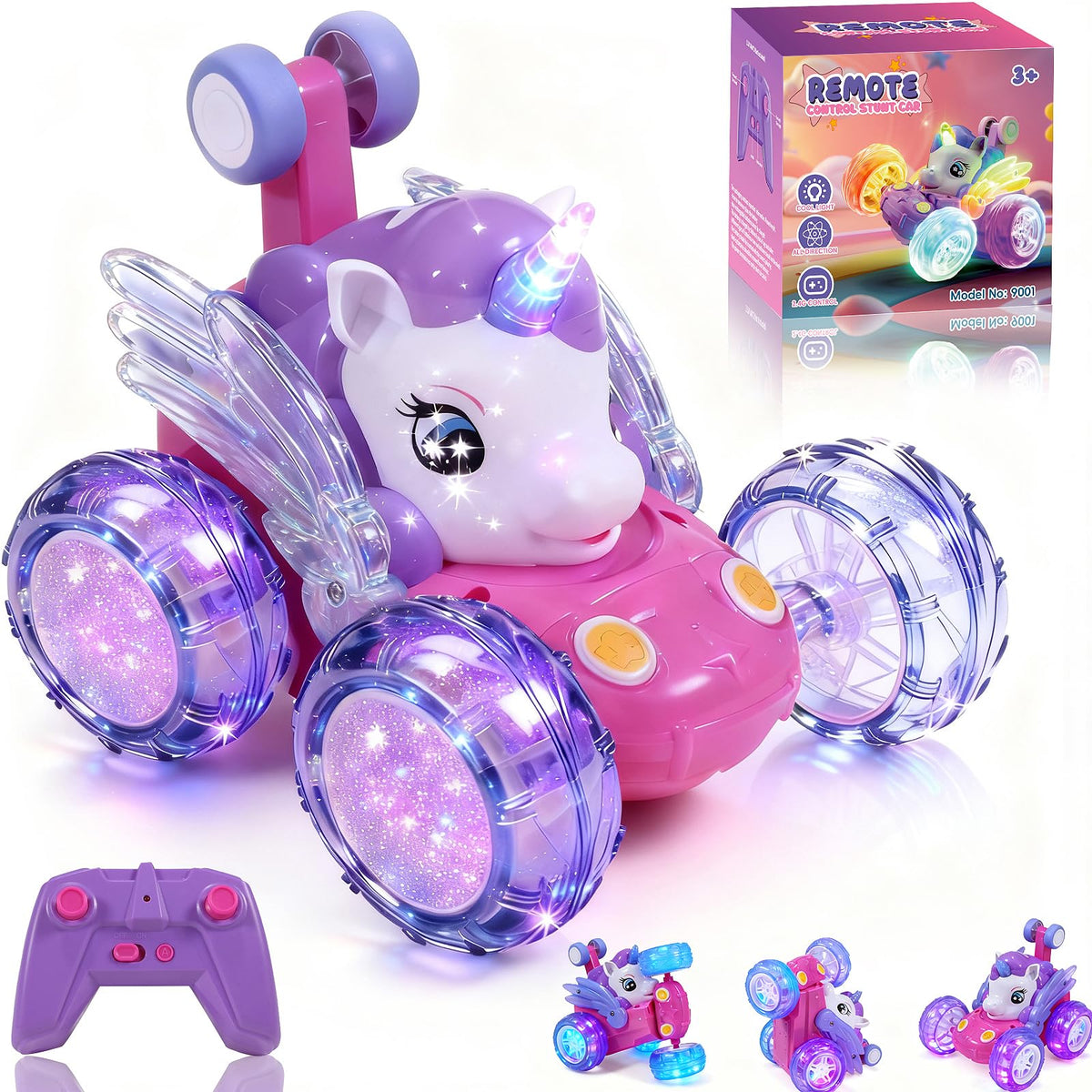 Unicorn Toys RC Car for Girls 4-6 Beginner-Friendly Cute Remote Control Toy - High-Speed All-Terrain 360°Flips Stunt & Cool Blinky Lights Ideal Christmas Birthday Gift for Age 3 4 5 6 7 8 - Purlple