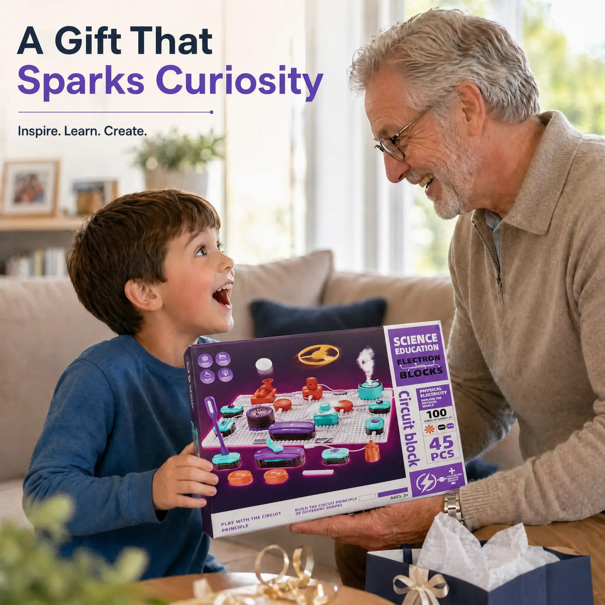 POPDOLL Science Kits for Kids, Electronics Exploration Kit for Kids, 450+ Projects, 45 Parts Circuit Kit, Educational STEM Toys Christmas Birthday Gift for Kids Boys Girls Ages 5 6 7 8 9 10 11 12