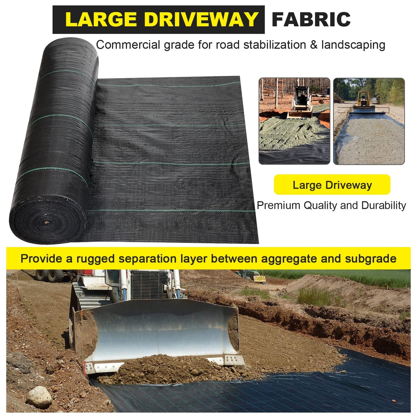 Driveway Fabric, 6x300 ft Road Fabric Commercial Fabric, Landscape Fabric Heavy Duty2.4OZ French Drain Fabric for Erosion Control,Landscape Fabric,Construction Projects