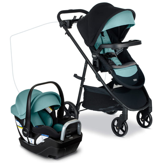 Britax Willow Brook S+ Travel System, Infant Car Seat Stroller Combo With Willow S Infant Car Seat, Alpine Base, and Brook+ Stroller; ClickTight Technology, SafeWash Insert and Cover — Jade Onyx