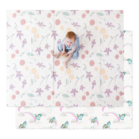 JumpOff Jo Foldable Foam Play Mat – Large Waterproof Baby & Toddler Activity Floor Mat, Double-Sided 70 x 59 Inch Play Surface - Fairy Blossom