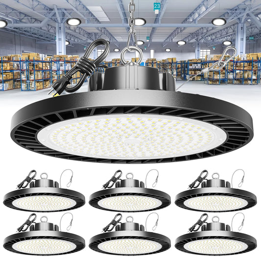 250W UFO LED High Bay Light, 37500LM Super Bright Industrial UFO High Bay LED Shop Lights & Garage Lights,6000K Shop Light IP65 Waterproof with US Plug, for Garage/Warehouse/Gym (6 Pack)