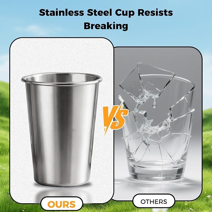 10 Pack 16 oz Stainless Steel Pint Cups,Stainless Steel Cup,Pint Cup Tumbler，water Tumbler,Stackable,Reusable,BPA Free