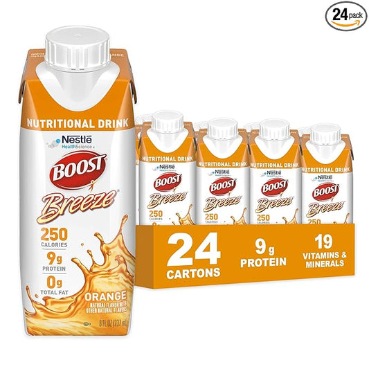 BOOST Breeze Clear Nutritional Drink - 250 Calories - 19 Vitamins & Minerals - 9 g Protein ??Fortified Clear Nutritional Drink with Vitamin A & Zinc - Orange Flavor - 8 fl oz (Pack of 24)