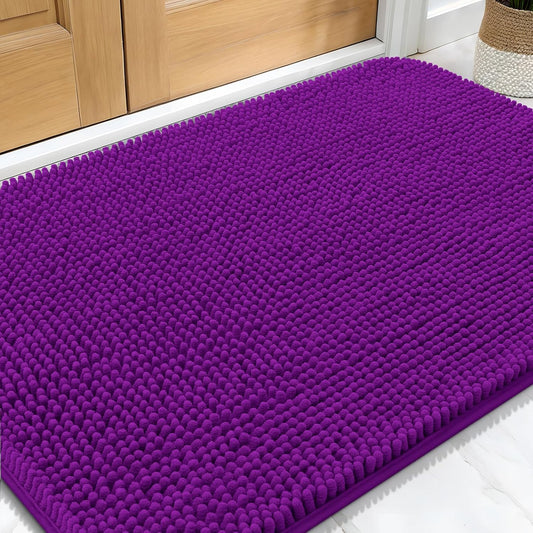 OLANLY Dog Door Mat - Absorbent Non-Slip Washable Chenille Mat for Muddy Paws | 32x20, Purple