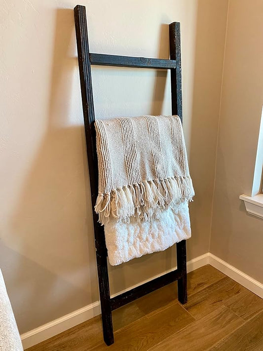 BARNWOODUSA Rustic Farmhouse Decorative Ladder - Our 6 ft Ladder can be Mounted Horizontally or Vertically and is Crafted from Upcycled Wood No Assembly Required Smoky Black