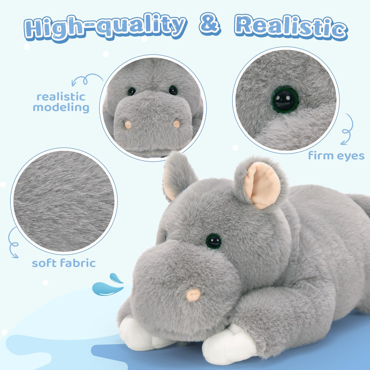 Tezituor 5Pcs Hippo Stuffed Animals Toy with Babies, 16'' Large Mommy Stuffed Hippo Plushies with 4 Cute Babies, Cute Hippopotamus Plush Body Pillow for Boys Girls