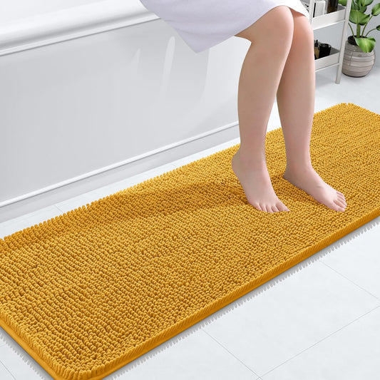 OLANLY Bathroom Runner Rug - Soft Absorbent Chenille with Rubber Backing | Quick Dry, 59x20 Inches, Golden Yellow