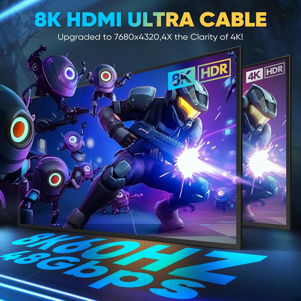Yuaice 10K 8K 4K 2.1 5FT/1.5M, 48Gbps 8K@60Hz 4K@120Hz, 2.2 2.3, HDR10, TV/PS5/Xbox/HDTV/Blu-ray HDMI Cable Ultra High