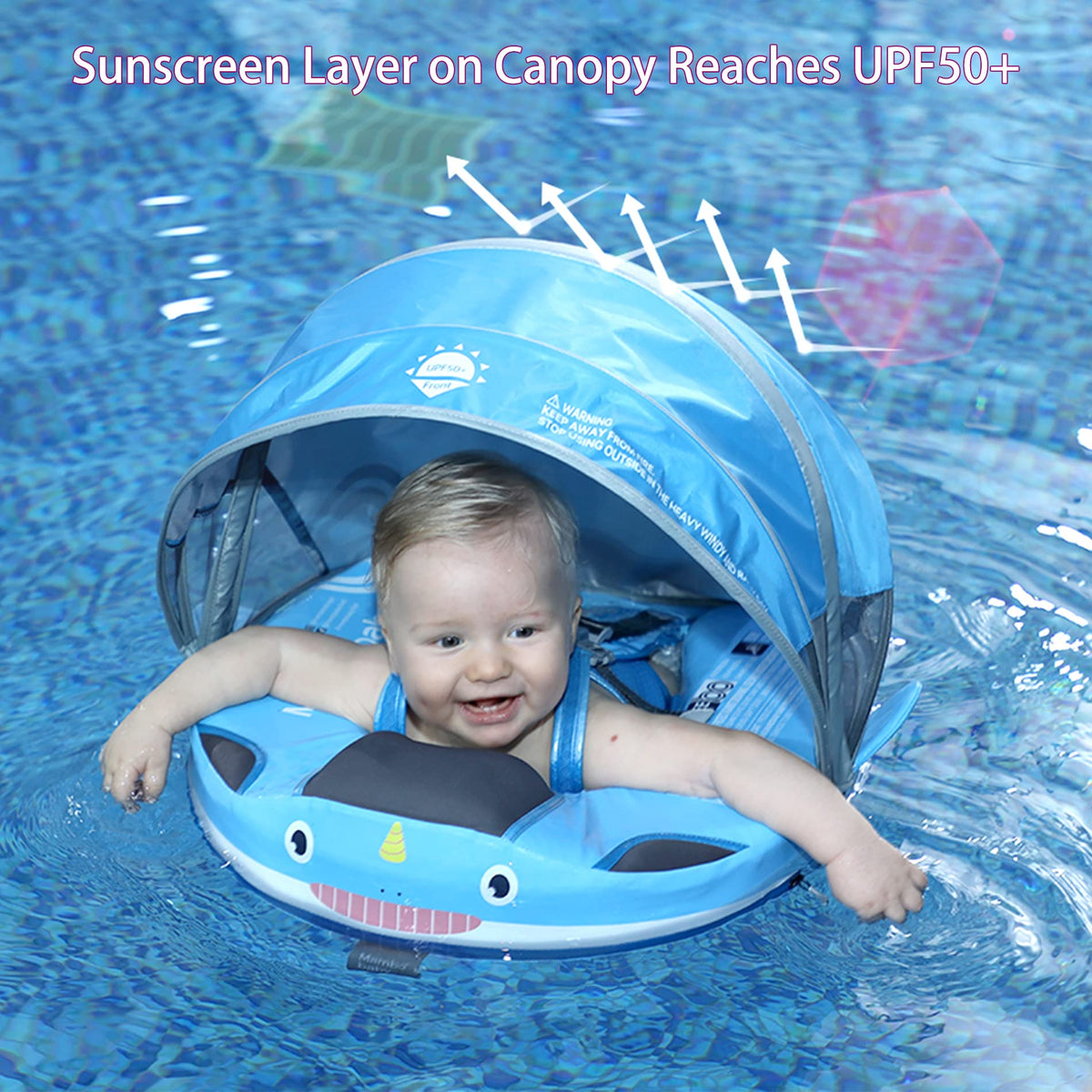 Luckclubtojoy Mambobaby Floats with Canopy &Tail, Non-Inflatable Baby Float for Pool Add Tail Avoid Flip Swim Trainer Baby Floats for Toddler Boys Girls(Narwhal-Green)