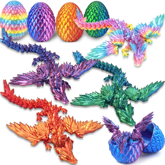 4PC 3D Printed Dragon Eggs with Wings for Teen Boys Fidget Classroom Treasure Box for Kids Goodie Bag Fillers Winged Dragon Dinosaur Eggs Toy Office Desk Decor for Adult Easter Basket Stuffers Gifts