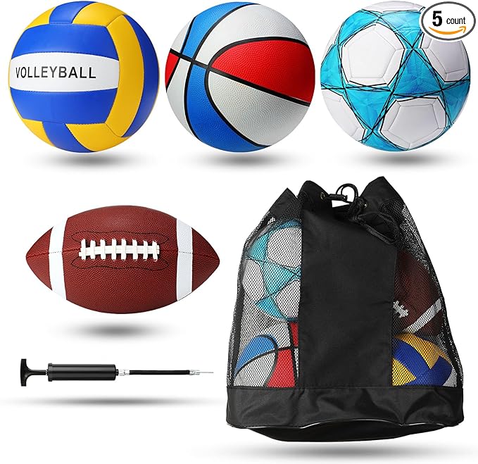 Jerify 4 Pcs Sport Balls Set Official Size Athletic Balls Include Soccer, Football, Basketball, Volleyball for Indoor Outdoor Game Youth Adult Operation Christmas Ball Gifts