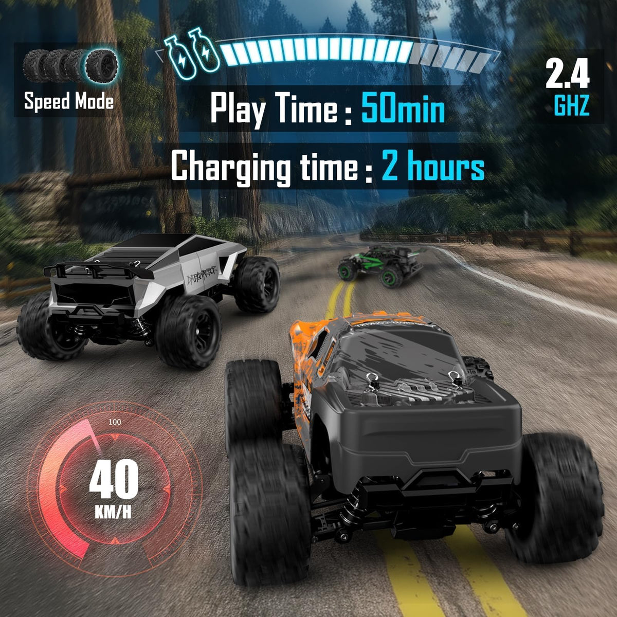 kolegend 2-in-1 RC Cyber Monster Truck & Drift Car for Adults 1/18 Scale 4WD 40KM/H All-Terrain Fast RC Car with 2.4Ghz Radio, 2 Batteries & 2 PVC Shells RTR
