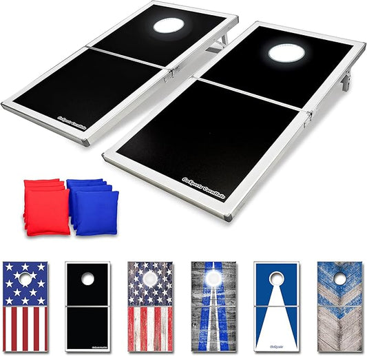 GoSports 4 x 2 ft Aluminum Cornhole Game Sets – Choose LED Lights or Standard - Set Includes 2 Foldable Regulation Size Boards, 8 Bean Bags, & Rules