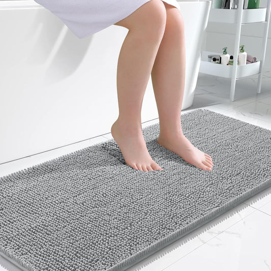 OLANLY Bathroom Runner Rugs - Soft Absorbent Chenille Bath Mats | Quick Dry, Machine Washable, 47x24, Light Grey