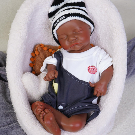 Maletofe 17 inches Full Silicone Reborn Baby Dolls Boys, Washable Silicone Body Lifelike Baby, Sleeping Newborn Doll, for 3 + Year Old Gifts with Gift Box (Gran-Dark)