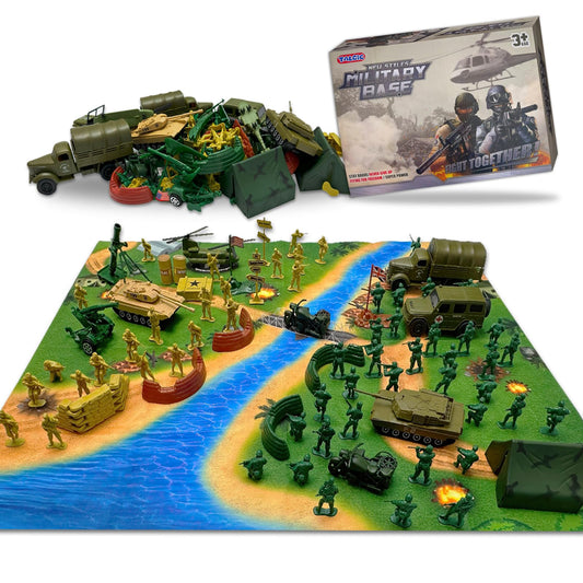 TALGIC Army Men Toys Large Battle Playset-Set Includes Army Men Action Figures, Military Battle Mat, Tanks, Helicopters, Jeep, Ambulance, Trucks, Cannon, Tents (120 PCS)