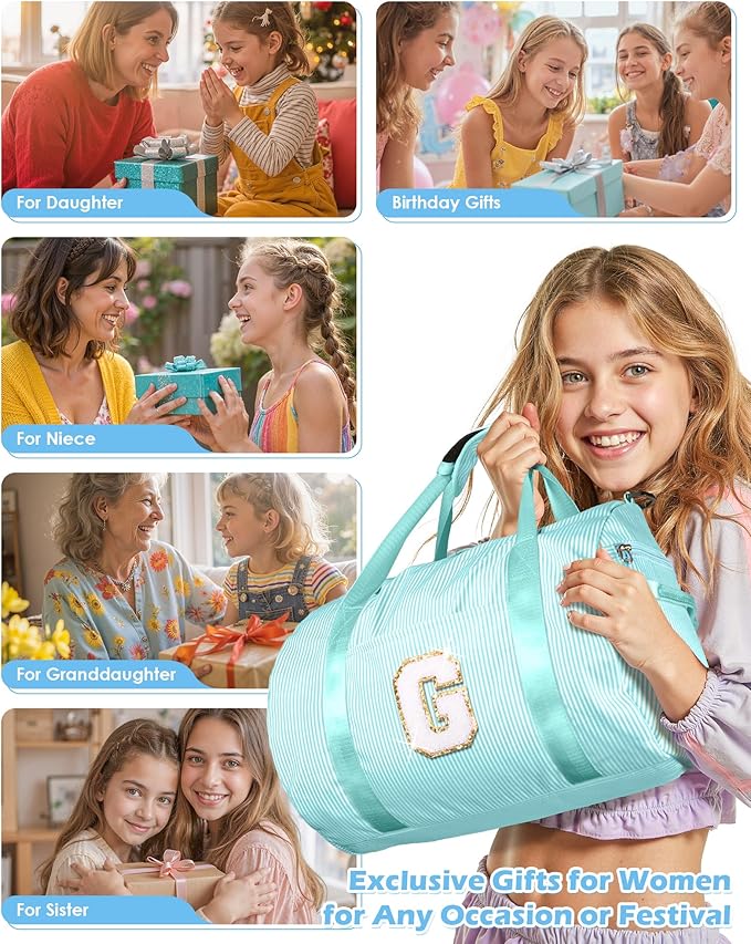Birthday Gifts for Granddaughter, Girl Gym Bag, Kids Initial Overnight Duffel Bags with Shoe Compartment, Personalized Travel Bag with Makeup Pouch, Trendy Stuff for Teen (Letter L)