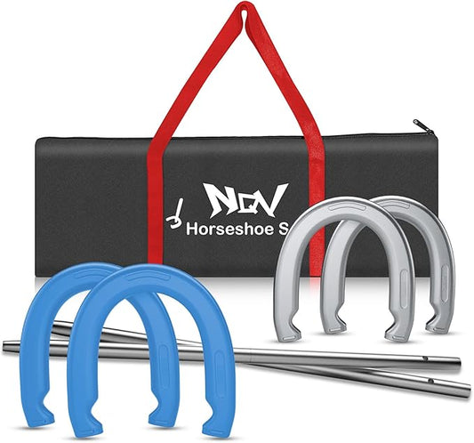 NQV Horseshoe Outdoor Game Set ?“Horse Shoe Game Kit,Sports Horseshoes Sets, Includes 4 Steel Horseshoes, 2 Metal Stakes & Carry Bag ??Perfect for Lawn, Backyard, or Tailgating