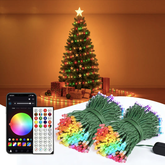 YULINKCO Smart RGB+IC String Lights with 300 LED, 98 FT Indoor Color Changing Christmas Lights, APP & Remote Control, 84 Scenes, Music Mode, Christmas Tree Decor