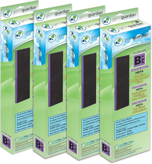 GermGuardian Pet Pure HEPA Replacement Filter B - Removes 99.97% of Pollutants | 4-Pack, Black/Purple