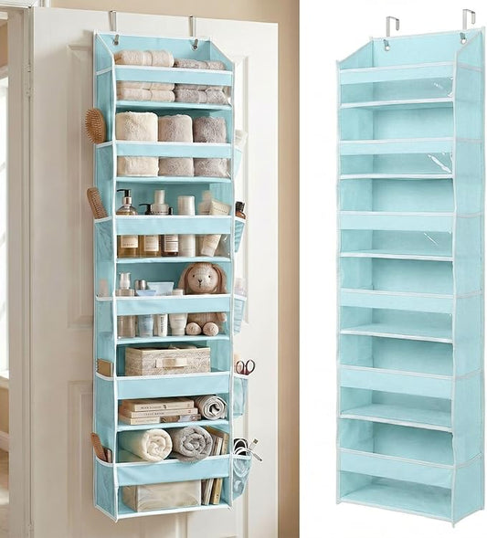 HOMELUX THEORY UPGRADED 6 Tiers Over The Door Organizer Hanging - 100D EXTRA THICK & 50lbs HUGE CAPACITY, 12 Side Mesh Pockets Over The Door Shoe Organizer, Hanging Closet Organizer (Baby Blue, 1pc)